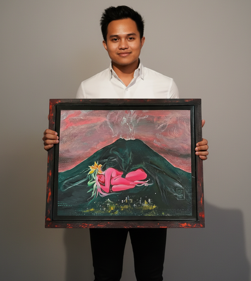 Artist presenting painting solo