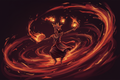 Digital painting of a Filipino folk dancer surrounded by swirling flames and embers in crimson and orange tones