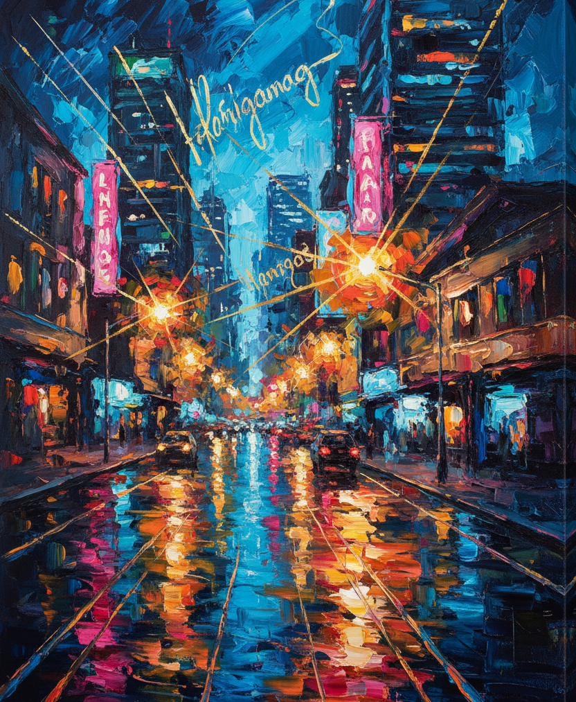 Lungsod ng Liwanag – City of Light, contemporary Filipino urban expressionist painting