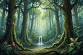 Digital painting of a lush ancient Philippine rainforest with towering trees and dappled emerald light
